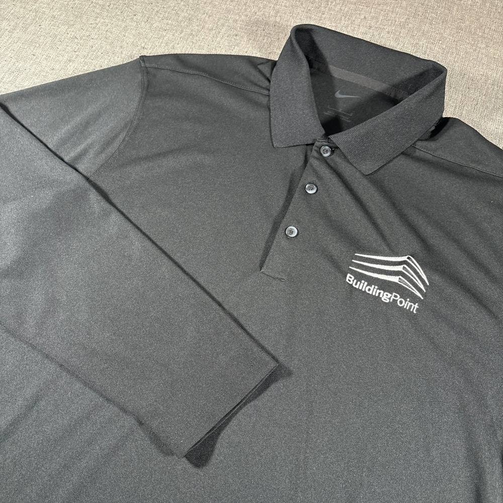 Nike Polo Shirt Mens Large Black Long Sleeve Lightweight Stretch Performance